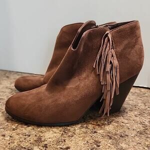Carlos Santana Tempe Ankle Boots Booties US‎ 10M Mustang Brown Fringe Trim